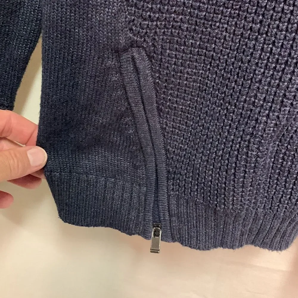 Athleta Women's Navy Blue Waffle Knit Side Zip Crewneck Sweater Size M